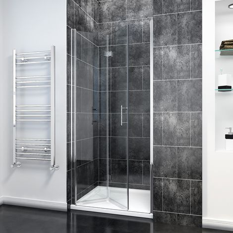 ELEGANT 800mm Bi-Fold Walkin Shower Door 6mm Safety Tempered Glass Bath Screen Folding Wet Room Shower Enclosure (1/5)