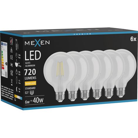 Mexen Vintis 6x Ampoule filament LED E27, G95, 6W, Chaude - 2700K, 720 lm, transparent - L157-E27-0627-00x06 (1/5)