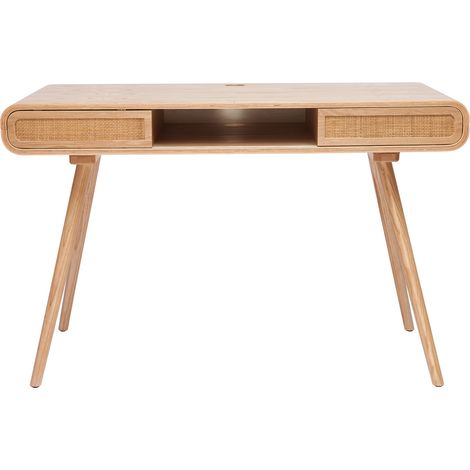 Scrivania con vano contenitore vintage in legno chiaro e motivo a intreccio L120 cm OLYMPE