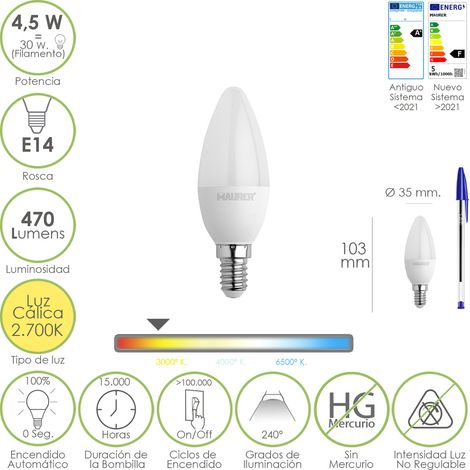LAMPADA LED MAURER OLIVA SMER. E14 4,5W 470LM 2700K L.CALDA