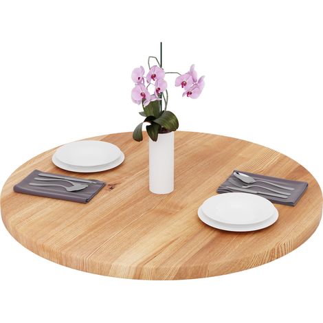 LAMO Manufaktur Plateau de table rond 90 cm en bois naturel Dessus rond de table à manger, de cuisine, de bistrot Épaisseur : 40 mm Couleur : Foncé