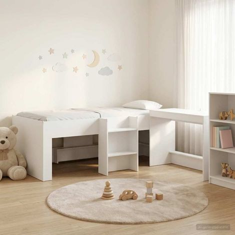 vidaXL Letto alto per bambini con scrivania Bianco 98.5 x 200 cm