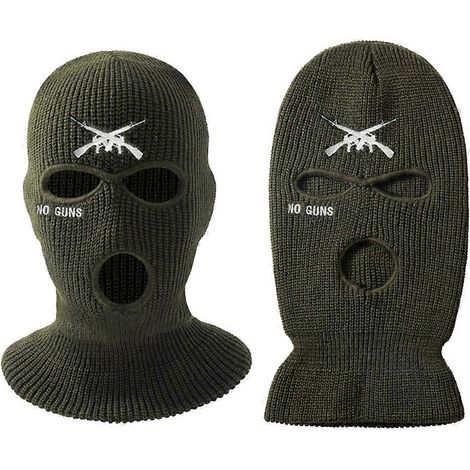 Bonnet tricoté 3 trous, broderie lettre, cagoule chaude pour ski, vélo, course, vert foncé, couvre-visage outdoor (1/5)