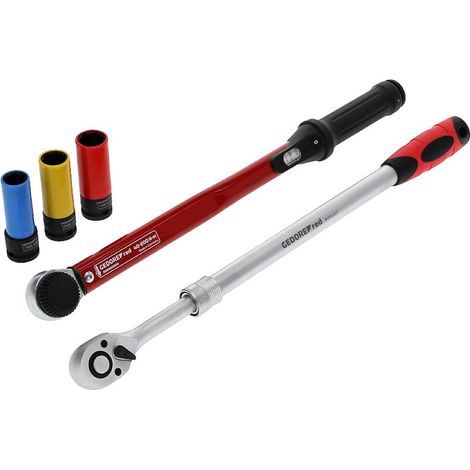 GEDORE Red 3300187 Set per cambio ruote 3 pezzi chiave dinamometrica 40-200 Nm cricchetto telescopico boccole 17 19 21 mm colore Nero-Rosso (1/5)