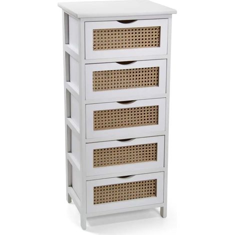 Cómoda de madera blanca con 5 cassetti, 40 x 29 x 90 cm