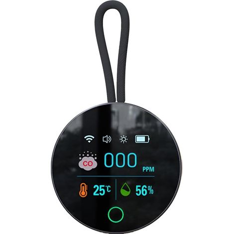 Appareil portable de mesure de la qualité de l'air - Détecteur de gaz - Thermomètre et hygromètre - Pour maison, bureau, caravane et camping - Base magnétique et bandoulière - USB-C - Batterie 1000 mA (1/5)