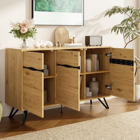 REDOM Buffet 140x40x75.5 cm Grand espace de rangement panneau de particules Noir et bois (1/5)