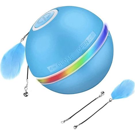 Balle interactive pour chat LED rotation 360° USB arrêt auto 30min bleue (1/5)