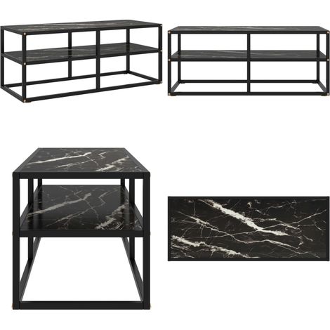 Meuble TV noir avec verre marbre noir 100x40x40 cm - Meuble Tv - Meuble Audio - Étagère Murale - Support Téléviseur - Télévision - Home & Living (1/5)