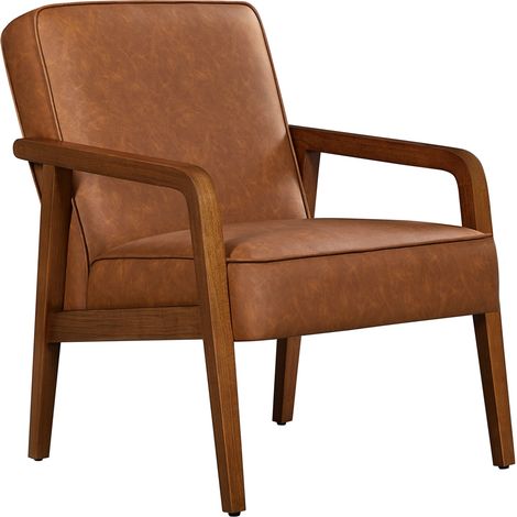 Homevive Sillón para Salón Silla de Piel Sintética Silla para Dormitorio con Pata Madera Silla con Reposabrazo Sillón Relax Capacidad 136KG