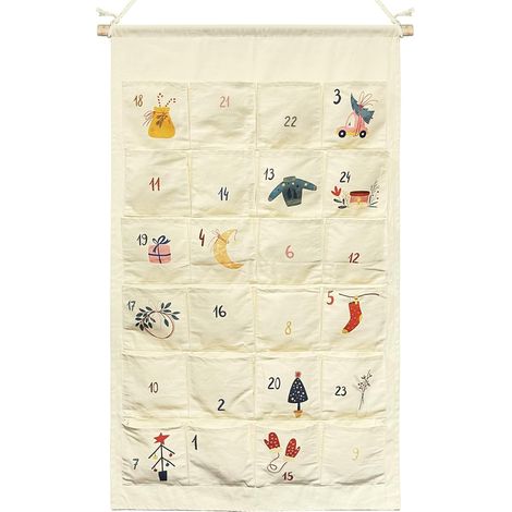 Adventskalender aus Leinen 2025 Großes Wandpaneel mit 24 Taschen für Kinder und Erwachsene Festliche Dekoration, wiederverwendbar (123 x 71 cm) (1/5)