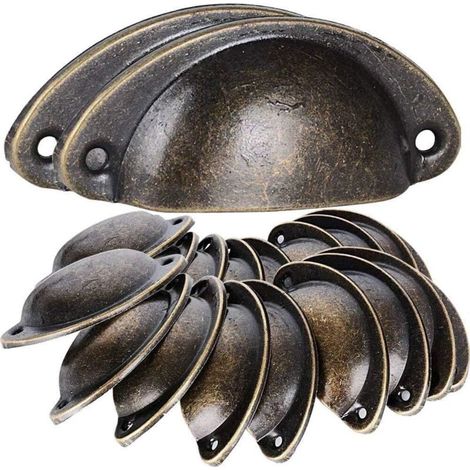 20 Poignée de Coquille Vintage pour Tiroir Armoire Meuble Cuisine,Fer Incurvé Bouton de Porte de Placard Retro,Poignée de Meubles Bouton en Fer (Bronze vert)