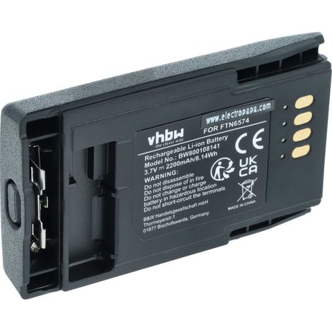 vhbw Battery Replacement for Motorola AP-6574, PMNN4351, FTN6574BC, PMNN4351A, FTN6574A, FTN6574 for Radio, Walkie-Talkie (2200mAh, 3.7 V, Li-ion)