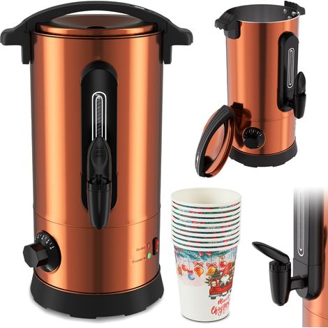 Randaco Distributore di vin brulé 8 L color rame, 1500 W, 30–100 °C, rubinetto e 10 bicchieri (1/5)