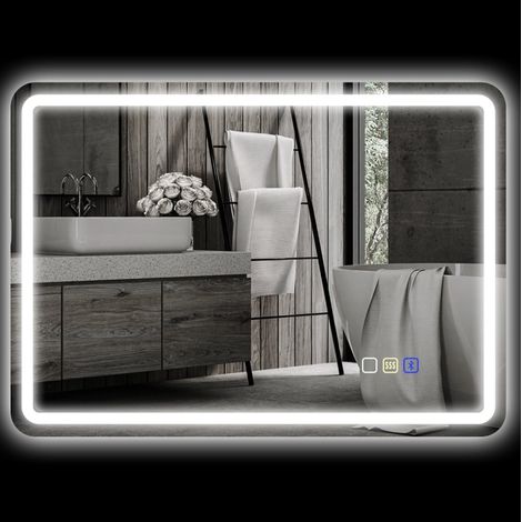 Specchio da bagno LED 50x70 cm con Bluetooth, touch e funzione memoria, silver (1/5)