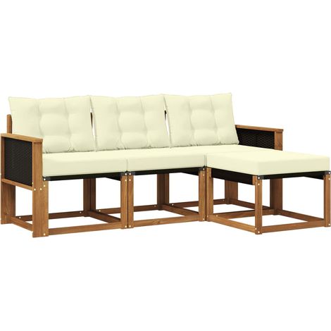Outdoor Sofa Set with Cushion 4 pcs Natural and Cream vidaXL