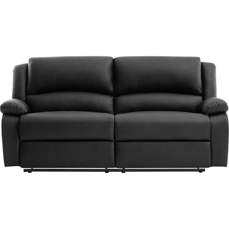 Loungitude – Canapé relax manuel 3 places – 2 assises XXL – Repose-pieds inclinable jusqu'à 170° – Simili noir – Dimensions 193 x 93 x 96 cm
