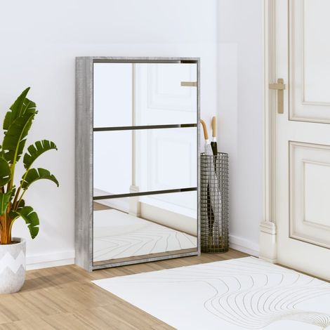 Shoe Cabinet with Mirror 3-Layer Grey Sonoma 63x17x102.5 cm vidaXL