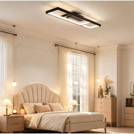 Plafón LED rectangular 70x30 cm de acero negro 43 W con mando a distancia para salón - MEUBLIV (1/5)