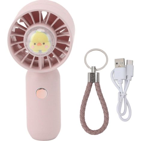 Ventilateur de Poche USB Rechargeable 500mAh - Mini Ventilateur Portable avec Cordon Rose