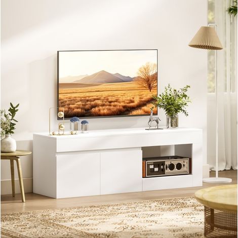 Mobile TV moderno 140x40x48 cm in legno bianco con contenitore per soggiorno FloraGrace (1/5)
