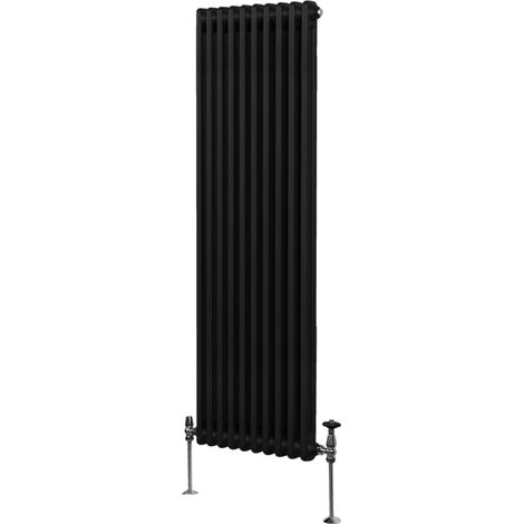 Radiatore Termosifone a 2 Colonne 1800mm x 472mm Moderno Centralizzato Nero in Acciaio Inox Verticale a Parete Cucina Soggiorno Bagno Kit di Fissaggio e Spazzola Inclusi