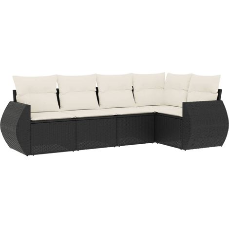 Set Divani da Giardino 5 pz Salotto da Giardino con Cuscini in Polyrattan Nero (1/5)