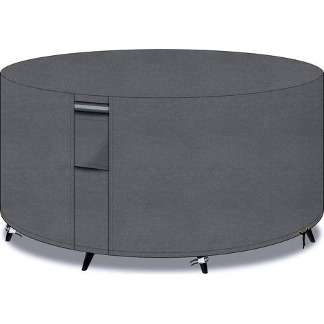 Round Garden Table Cover with Vents, 600D Oxford Fabric, Waterproof, Windproof, Anti-UV, 102x71cm, Grey (1/5)