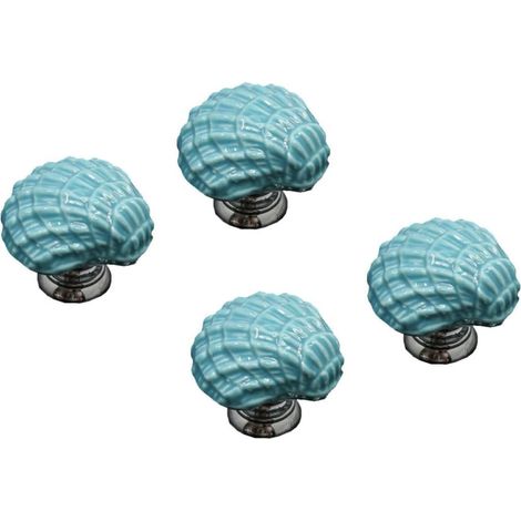 Boutons de meubles Healeved, résistants à l'usure et incassables, design coquillage, bleus, lot 4,