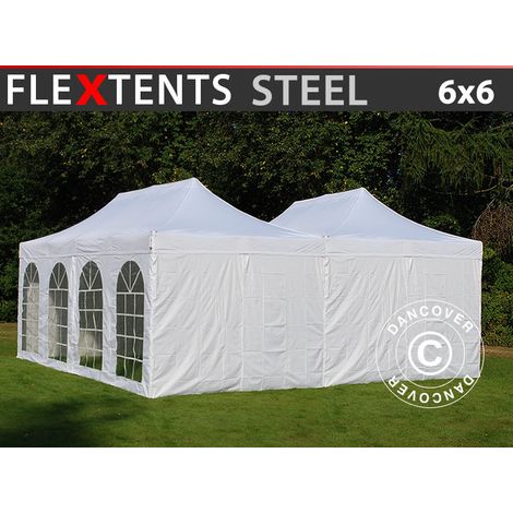 Pop up gazebo FleXtents Steel 6x6 m White, incl. 8 sidewalls