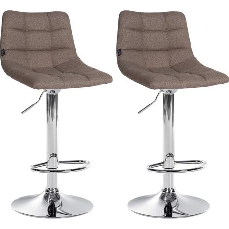 Set di 2 sgabelli da bar moderni in tessuto tortora con motivo trapuntato e base a tromba in metallo cromato 100006044