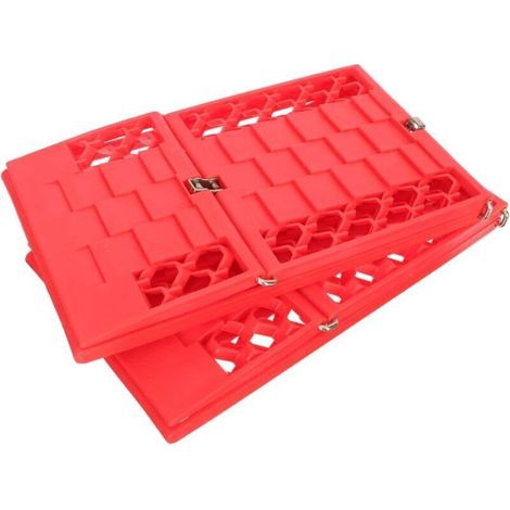 1 paire de planche de piste de récupération de sable, outil de Traction de pneu de piste de motoneige, aide au remorquage d'urgence, tapis d'échelle pliable en plastique rouge (1/4)