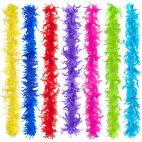 Lot de 7 boas en plumes multicolores pour femme - Pour travaux manuels, fête, déguisement, costume (2 m par couleur) (1/5)