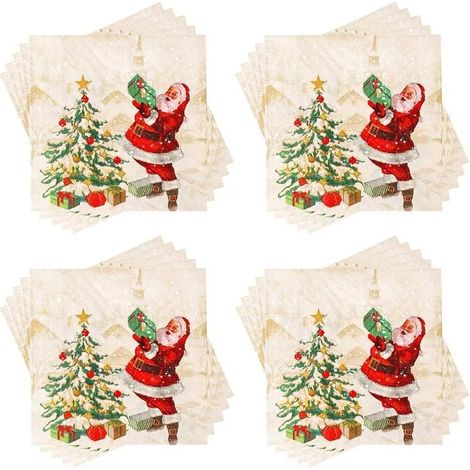 Serviettes de Noël jetables - MICH - 60 pièces - 33x33 cm - Père Noël et sapin - Doré - Biodégradable (1/5)