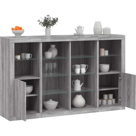 Sideboards mit LED-Leuchten 3 Stk. Grau Sonoma Holzwerkstoff
