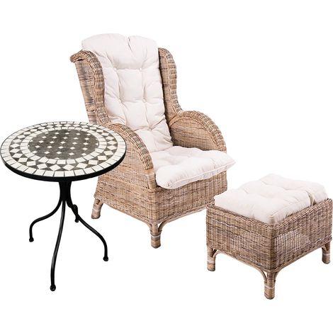 Rattan Ohrensessel mit Fußhocker und Mosaiktisch-MRS01+MMC4342-Tisch (1/4)