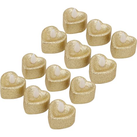Lot de 12 bougies LED en forme de cœur, poudre dorée, accessoires pour chambre secrète, décorations de Noël et de mariage. (1/5)