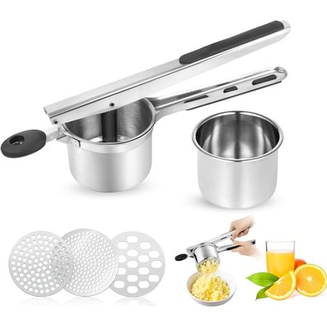 [MAI USATO]Schiacciapatate, schiacciapatate manuale con 3 dischi intercambiabili, schiacciapatate professionale in acciaio inox, ideale per frutta, verdura e alimenti per bambini. (1/5)