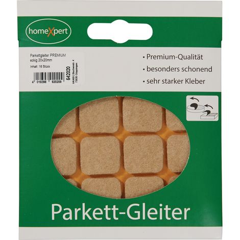 Patins de parquet haut de gamme 20 x 20 mm en feutre naturel, auto-adhésifs.