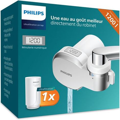 Filtre à eau sur robinet Philips AWP3756P1/10 avec affichage et compteur. Cartouche d'ultrafiltration.
