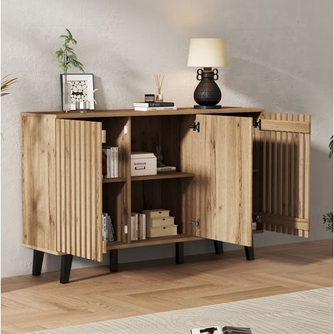 REDOM - Credenza 150x40x95 cm, 3 ante, 6 scomparti portaoggetti, grande capacità, pannelli di particelle, legno naturale (1/5)