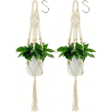 Pots suspendus pour plantes d'intérieur, 2 pièces, support pour plantes en macramé, adapté aux jardins et balcons extérieurs (1/4)