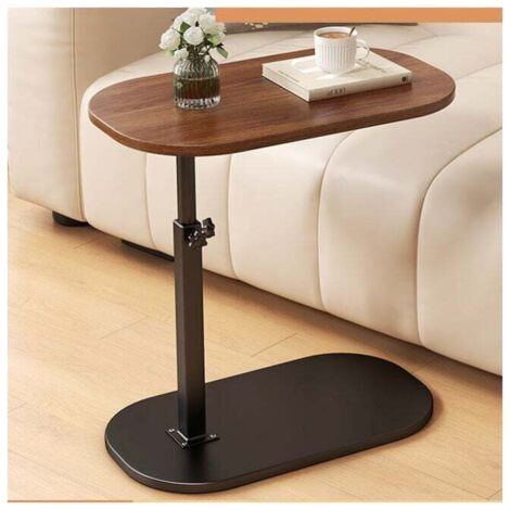 Bout de canapé Table d'appoint en forme de C, table d'appoint étroite réglable en hauteur, plateau TV rotatif à 360°, tables de canapé coulissantes en dessous, petites tables basses couleur noyer (1/4)