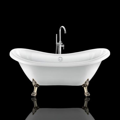 Baignoire sur pieds rétro DARLINGTON Blanche 175 cm Pieds de Lion Bronze jaune vieilli