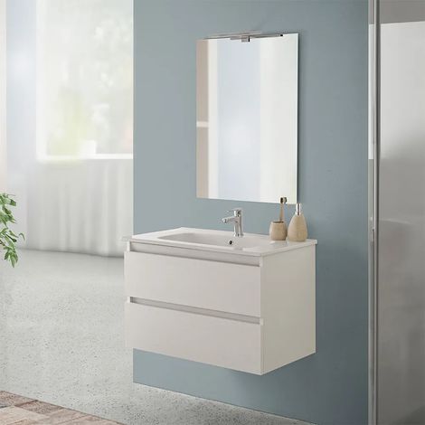 Mobile bagno sospeso 80 rovere bianco completo con 2 cassetti Nadia (1/5)