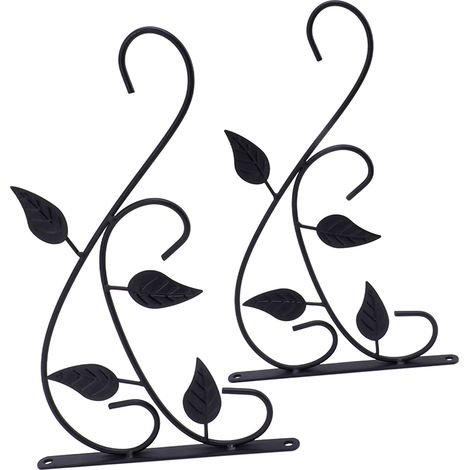 Lot de 2 supports pour plantes suspendues, robustes, résistants à la rouille, en fer noir, pour jardinières d'extérieur. (1/5)