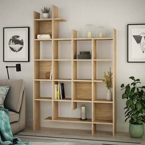 Dmora - Bücherregal Dguidett, Büroregal, Mobiler Buchhalter, Bücherbrett, 122x26h188 cm, Eiche (1/5)