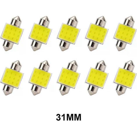 Lot de 10 ampoules LED blanches COB C5W pour voiture, compatibles avec plafonniers, éclairage intérieur, liseuses et lampes de lecture (DC12V, 31/36/39/41 mm).