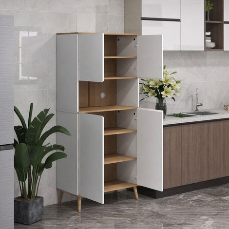 Buffet de cuisine armoire de rangement 2 placards avec porte étagères réglables niche centrale 2 passe-câbles blanc (1/5)