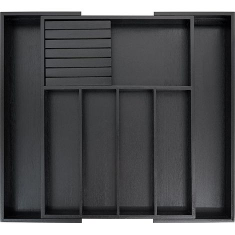 Besteckeinsatz für Schubladen, erweiterbar 32-55 cm, mit Messerblock, Bambus, Schwarz (1/4)